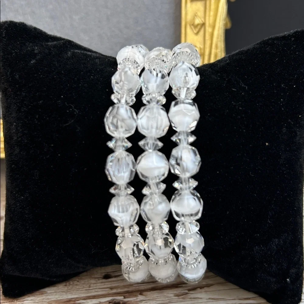 Vintage White Givre Crystal Triple Strand Bracelet
